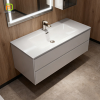 Lavabo de salle de bain en céramique à bord fin, à montage monotrou, avec vasque intégrée en surface solide, pour meuble rectangulaire