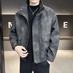 سترة جلدية للخريف والشتاء للرجال ، أعلى علامة تجارية عصرية جديدة للرجال ، ألوان قابلة للتخصيص بياقة قائمة - Product Image 2