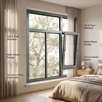 Ventana de aluminio con sistema Broken Bridge y vidrio templado de tres capas, tira de sellado de caucho para coche, aislamiento acústico para uso en villas