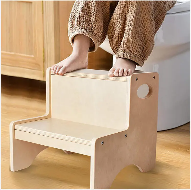 Wooden Step Stool for Toddlers Children's Stool with Handle Safety Anti-slip Mat Suitable for Children's Bathroom Potty Stools