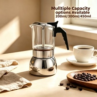 Ensemble de cafetière Moka de style italien moderne avec acier inoxydable et verre borosilicate, espresso avec couvercle 200/300/450 ml