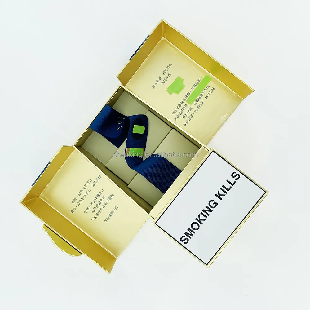 200 упаковка пустая Роскошная бумажная коробка для сигарет, индивидуальный золотой дизайн, двойное открытое магнитное украшение, жесткий портсигар