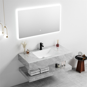Lavabo de Baño Moderno para Hotel, Montado en la Pared, de Piedra Sinterizada, con Espejo LED y Gabinete de Cerámica - Product Image 5