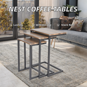 Juego de Mesas de Centro Industriales Modernas con Superficie de Madera y Estructura Metálica, Ecológicas, Fáciles de Montar, 1 Año de Garantía, Muebles para Sala de Estar - Product Image 2