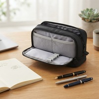 Trousse à crayons double fermeture éclair grande capacité en toile multicouche pour l'école et le bureau