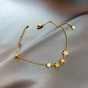 Stainless Steel Gold Plated Star Charm Chain Foot Jewelry Designer Cute Lady Fashionable Star Anklet for Woman