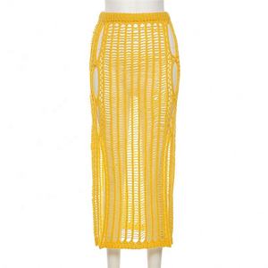 Nouvelle Arrivée 2026 – Jupes Longues en Maille Jaune Taille <span class=keywords><strong>Haute</strong></span> Élégantes et Sexy avec Fente et Effet Enveloppant pour Femme - Product Image 3