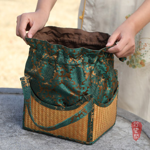 Bamboo Woven Tea Storage <b>Bag</b> Rectangle Portable Travel <b>Compression</b> Type Protection - Product Image 5