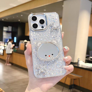 Cover per iPhone 15 Pro Max 14 13 16 17 con Specchio per il Trucco e Design Speciale per Donne, Decorazione Orso Cane Bling con Colla a Goccia - Product Image 4