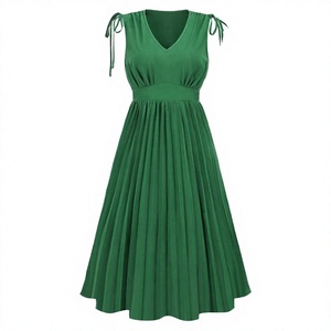 Venta Directa de Fábrica: Nuevo Vestido Formal de Verano para Mujer, sin Mangas, Holgado, Largo hasta el Suelo, de Gasa Plisada, con Cuello en V, Color Liso y Sexy - Product Image 2