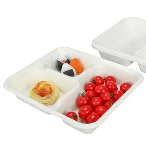 Precio de fábrica, 3 compartimentos, vajilla de pulpa compostable biodegradable, bandeja de comida de papel de pulpa de bagazo