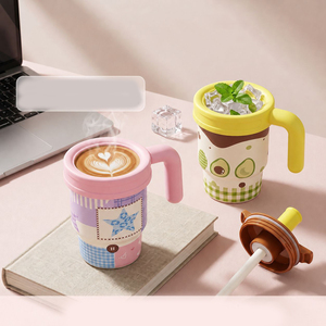 Gobelet isotherme en acier inoxydable de 650 ml avec grande poignée, motif dessin animé mignon, pour la maison, le bureau et les boissons quotidiennes - Product Image 2