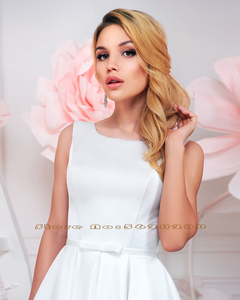 Vestidos <span class=keywords><strong>de</strong></span> novia pequeños <span class=keywords><strong>de</strong></span> satén altos y bajos hechos a medida con bolsillos Vestido <span class=keywords><strong>De</strong></span> Novia Corto cuello redondo con cordones vestidos <span class=keywords><strong>de</strong></span> novia simples - Product Image 3