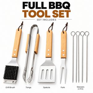 5-Piece <b>BBQ</b> Grill Tool Set Stainless Steel Wood Handles Carry <b>Bag</b> Outdoor Camping Low MOQ 5 Sets Custom Logo - Product Image 2