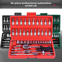 Ensemble d'outils de réparation automobile de 46 pièces, comprenant des outils à douilles, une clé à cliquet, un jeu de embouts, en acier au chrome-vanadium pour l'automobile