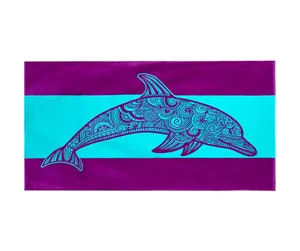 कस्टम ब्लू डॉल्फिन बीच तौलिया उष्णकटिबंधीय नीला और बैंगनी रंग लोगो 160 * 80 सेमी के साथ मुद्रित बड़े आकार के समुद्र तट पहनने वाले तौलिये के साथ