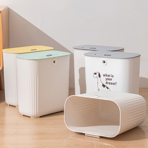 Rectangular Striped Lidded Trash Can 10L Indoor Kitchen Bedroom Waste <b>Bin</b> Storage Bucket With Lid Hygiene Design - Product Image 1
