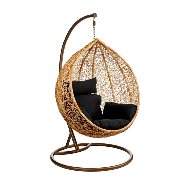 Wicker Rattan Round Hanging Bed Indoor Outdoor Egg Swing Chair with Stand Garden Furniture