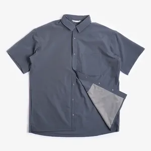 Casual Men Button Up Shirt Custom Logo Short Sleeve Mesh Lining Shirts For Men