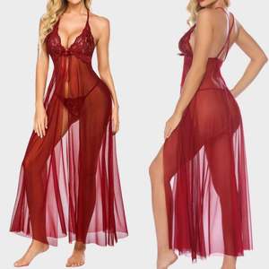 SFY3238 Factory Wholesale Sexy Lace Halter Pajamas Long Dress Light Breathable Thin Fashion Trend Comfortable Home Wear Lingerie - Product Image 1