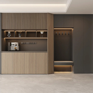 Armadio per Scarpe Personalizzato Tradizionale per Tutta la Casa, Mobile Integrato per Soggiorno con Porta in Vetro Curvo, Modulare in Legno Massello - Product Image 3