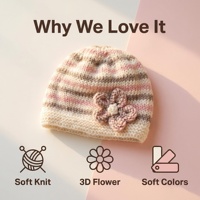 Gorro de Invierno para Bebé de Punto Suave 100% Algodón - Patrón a Cuadros - Detalle de Flor Cosido a Mano en 3D - Diseño Dibujado a Mano - Gorro de Ganchillo Ajustable