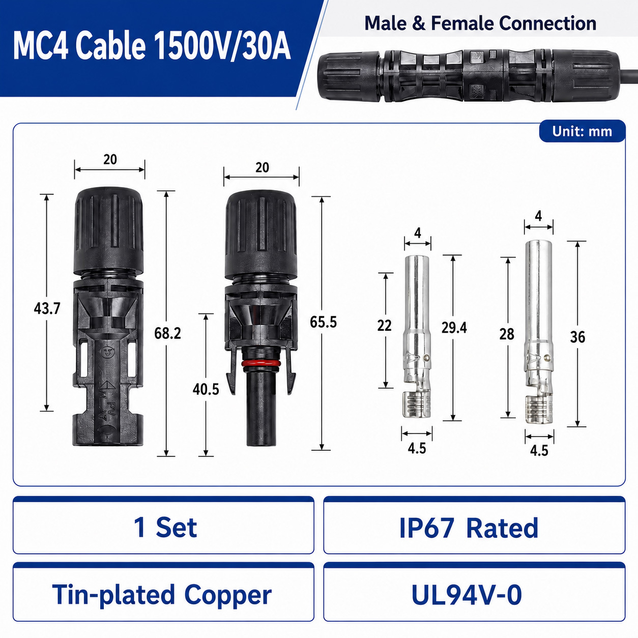 สาย MC4 1500V 30A 1P