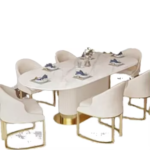 Table à Manger Ovale en Marbre Style Nordique pour Hôtels et Restaurants - Product Image 1