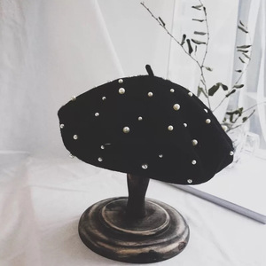 Vente de gros Béret femme hiver en laine avec perles à la mode personnalisée - Product Image 6