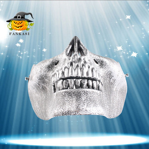 Máscara de media cara con diseño de calavera Fankasi, color negro, plateado, rojo y blanco, accesorios para fiestas de Halloween - Product Image 5