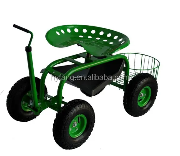 Chariot de siège de travail de tracteur en métal de jardin avec plateau à outils et selle pivotante TC1852D