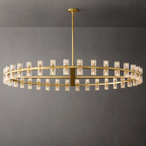 60" Large Circle LED Brass Chandelier Villa Living Room Dining Room Table Big Gold Crystal Round Chandelier - Product Image 3