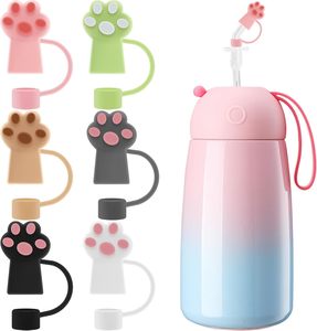 Embout de paille anti-poussière en silicone/PVC motif patte de chat, 0,4 pouce, rose, noir, blanc, vert, marron, multi-usages, pour pailles de 10 mm de diamètre - Product Image 3
