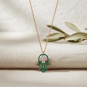 มรกตหิน Hamsa สร้อยคอตุรกีขายส่งในแบบฉบับสร้อยคอ925เงินสเตอร์ลิงเครื่องประดับ - Product Image 3