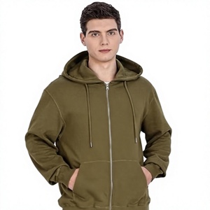 Sudadera con Capucha Gris para Hombre, Cierre de Cremallera, Corte Regular, Color Sólido, Informal, para Otoño, 100% Algodón Tejido, Impresión Digital, Ecológica, Transpirable - Product Image 1