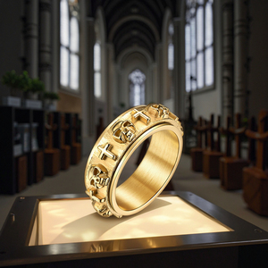 Cá nhân sang trọng 8mm đúc bạc vàng đen sọ chữ thập Inlay thép không gỉ vòng xoay ngón tay thời trang hợp thời trang Nhẫn - Product Image 5