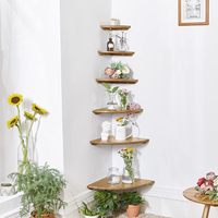 Ensemble de 3 étagères d'angle en bois de chêne massif, étagère d'angle flottante avec extrémité ronde et trou pour fil pour petite plante