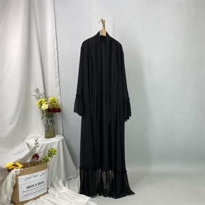 Oferta Especial Ramadán: Abaya Negra para Mujer con Bordado Floral y Chifón, Puños Grandes, Estilo Modesto para Eid, Modelo 1963 # - Product Image 3