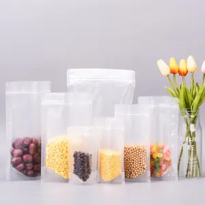 도매 가방 제조 업체 투명 클리어 스탠드 업 파우치 셀프 서 지퍼 잠금 스낵 콩 쌀 향신료 말린 식품 포장