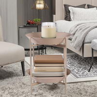 Table d'appoint moderne à deux niveaux avec cadre en métal, durable, polyvalente, ronde, pour patio, salon et chambre à coucher, peu encombrante pour la maison