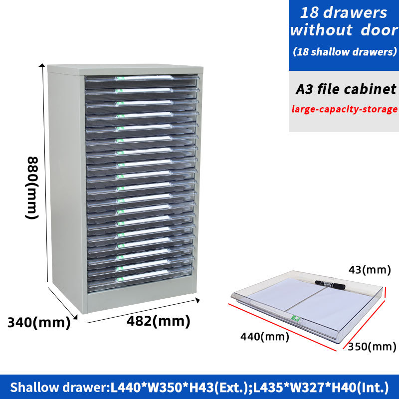 A3 Drawing Paper Storage Cabinet - Light Gray Plastic & Steel Filing ...