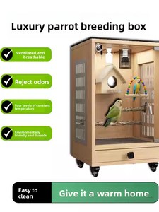 Slimme Vogelkooi Papegaai Panoramisch Luxe Villa Massief Houten Ventilerende Duurzame Constante Temperatuur Geluidsdichte RVS - Product Image 6