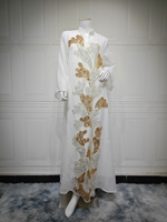 Abaya élégante à col montant, broderie florale à sequins, anti-plis, légère, respirante, ample, à manches longues, style Kaftan modeste pour