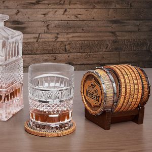 Set di 6 Sottobicchieri Artigianali Personalizzati con Logo, Stile Botte di Whisky, con Supporto <span class=keywords><strong>a</strong></span> Forma di Botte, per Arredamento Man Cave, Regalo - Product Image 5