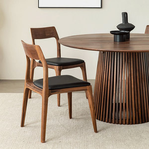 Table ronde en bois massif pour salle à manger d'hôtel, design japonais à grille pour petit appartement, bureau - <span class=keywords><strong>Noyer</strong></span> <span class=keywords><strong>noir</strong></span> d'Amérique du Nord - Product Image 4
