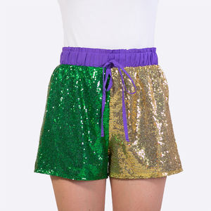 Custom Women's Fashionable Patchwork Pleated Shiny Lounge Green <strong>Gold</strong> Sequin Shorts Mardi Gras <strong>Dress</strong> - Product Image 1