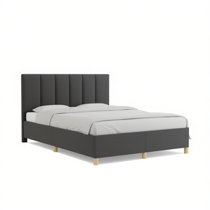Base de Cama de Madera Contrachapada Tapizada en Tela Gris Oscuro, Tamaño Completo, Diseño Moderno y Suave - Product Image 1