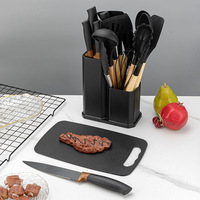 Ensemble d'Ustensiles de Cuisine Personnalisé de 19 Pièces en Gros, avec Planche à Découper, Rangement, Manche en Bois, Seau et Couteau Antiadhésif