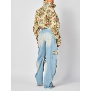 Nouvelle mode d'automne, haut court à fleurs, pantalon en jean multi-poches, ensemble décontracté 2 pièces pour femmes, tendance - Product Image 5