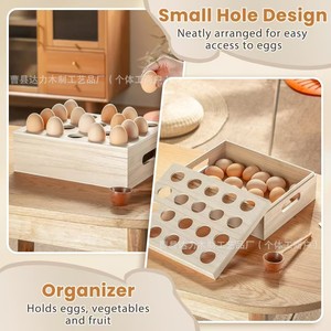 Caja de Almacenamiento de Huevos de Madera de Doble Capa con Asa, Organizador de Cocina para Escritorio - Product Image 3